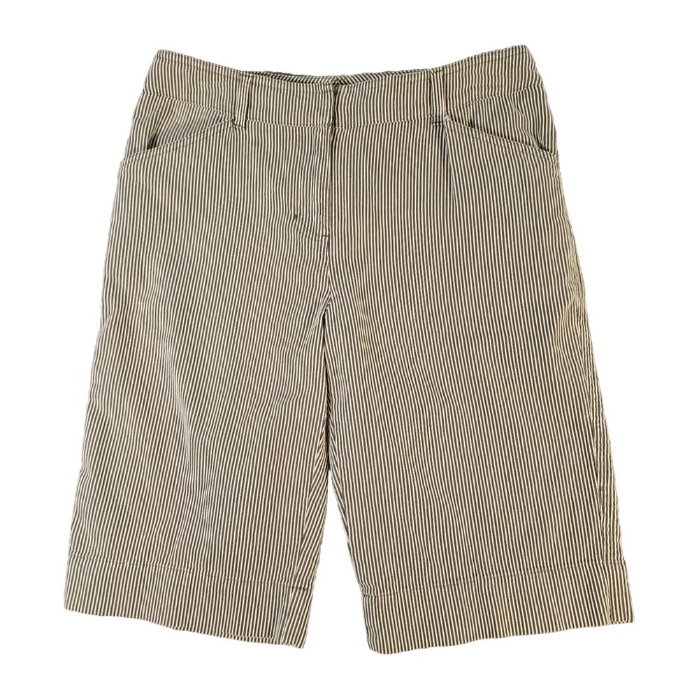 Jones New York Pin Stripe Shorts Womens Sz 4 Gray Cream Bermuda Modest Vacation